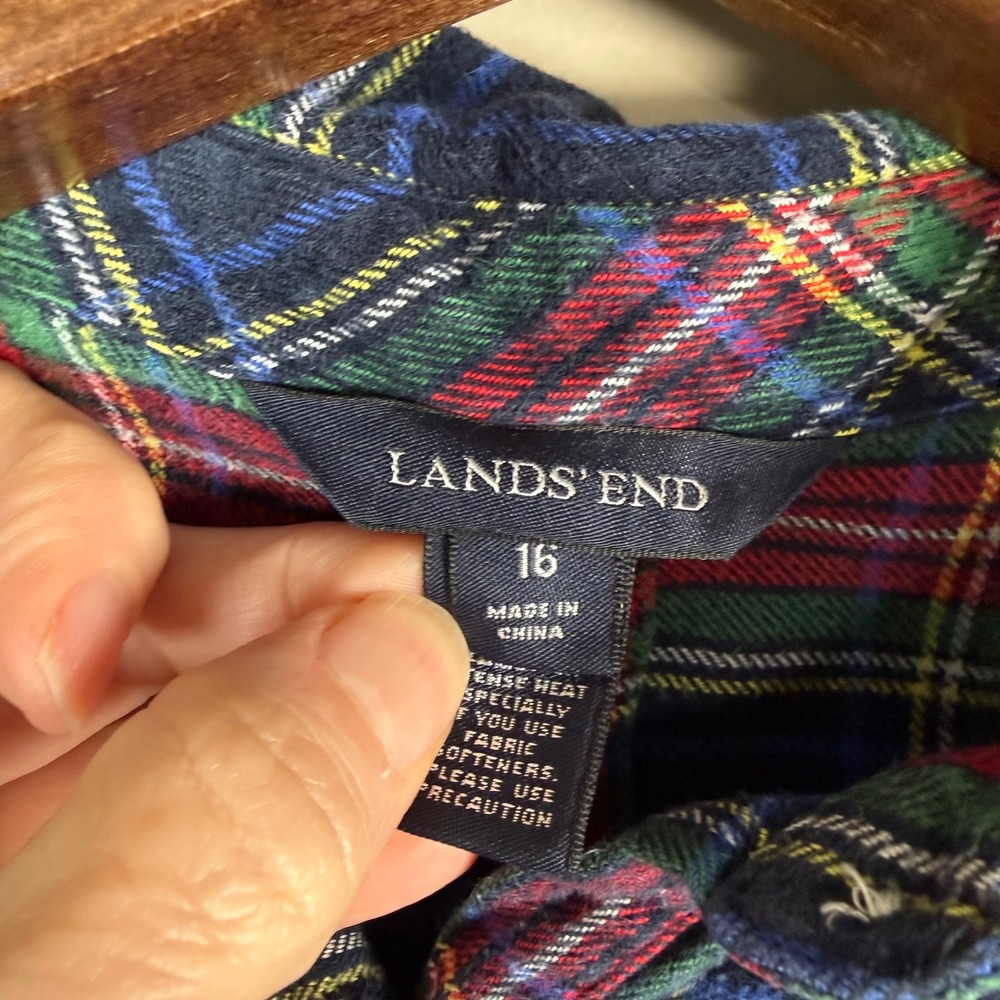 Lands' End Navy Plaid Flannel Long Sleeve Tunic Blouse Size 16 - Picture 5 of 13